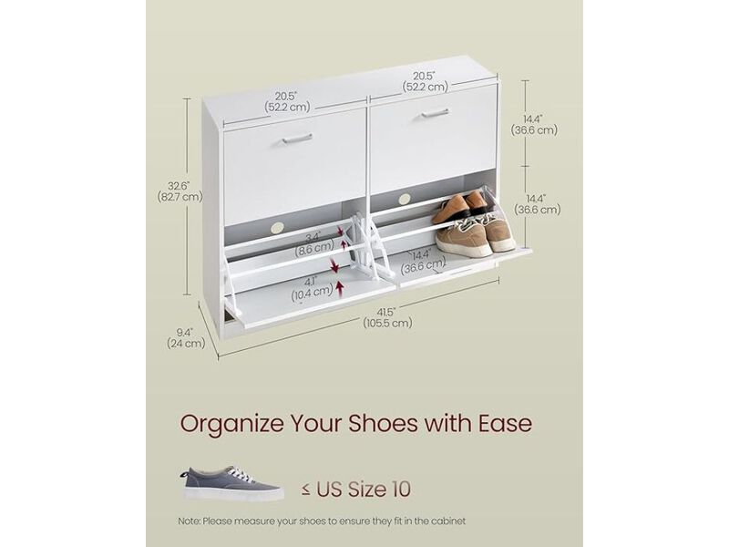 Entryway Shoe Storage Cabinet Flip Drawer Adjustable Shelves White image number 2