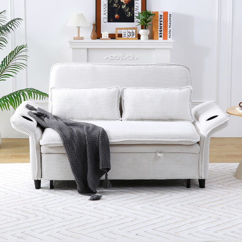 Merax letter striped fabric multi-functional sofa bed image number 1