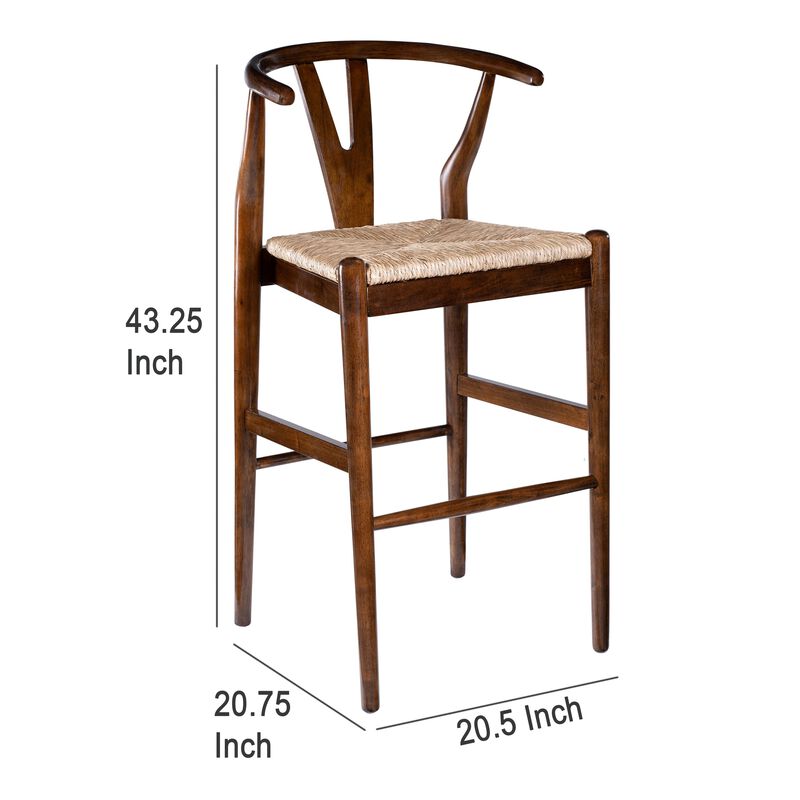 Cera Barstool Chair Set of 2, Handwoven Rope Seat, Cappuccino Brown - Benzara image number 4