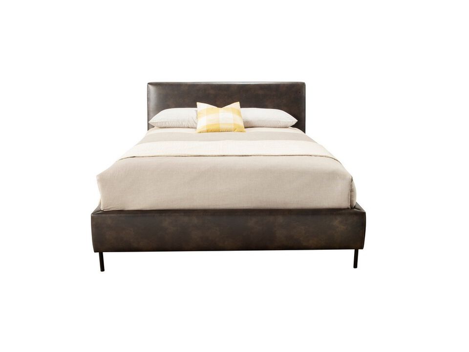 Faux Leather Upholstered Queen Bed with Metal Legs, Gray - Benzara
