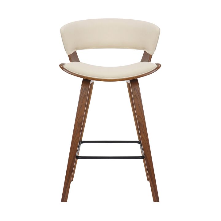 27 Inches Saddle Seat Leatherette Counter Stool, Cream and Brown - Benzara