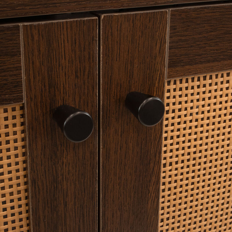 2-Door MDF Accent Cabinet with Shelf and Rattan Doors