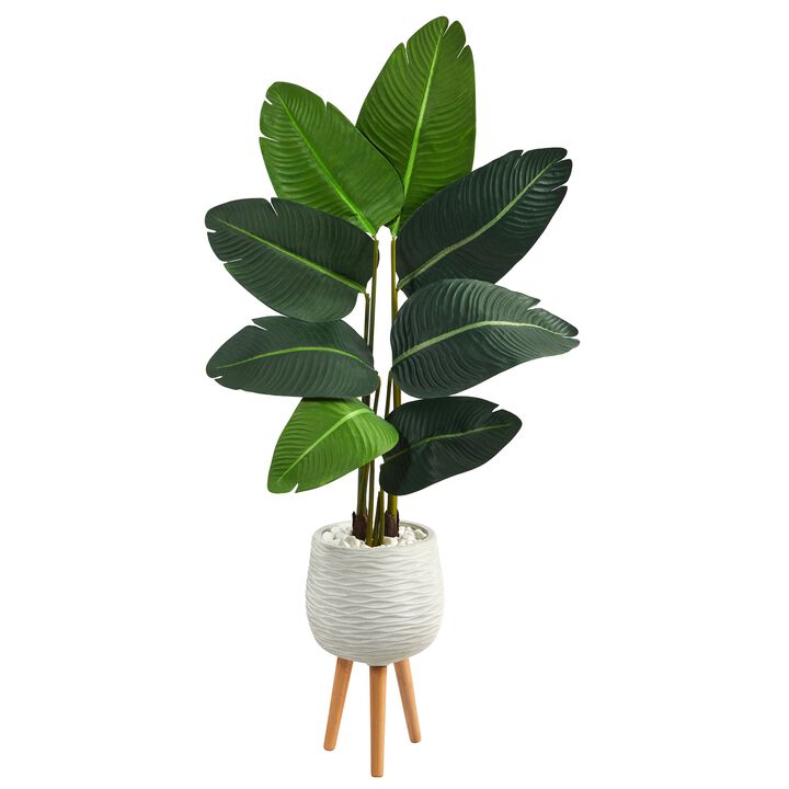 Hivvago 5 Feet Travelers Palm Artificial Tree in White Planter with Stand