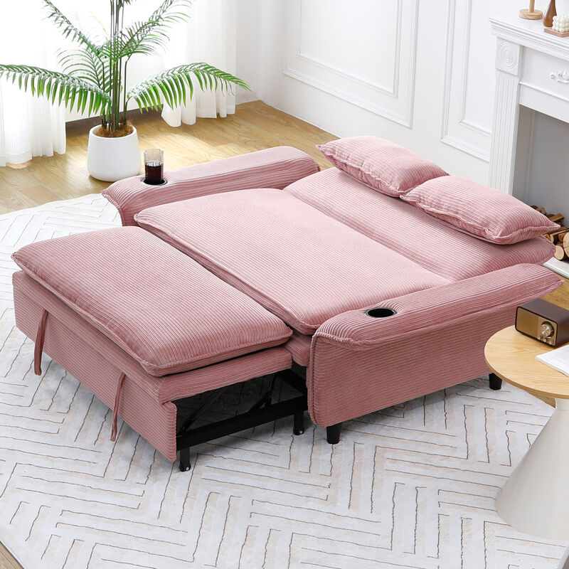 Merax letter striped fabric multi-functional sofa bed image number 3