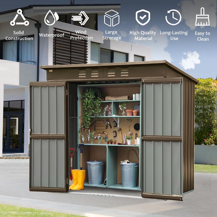 CLIHOME 6x4Ft Backyard Galvanized Steel Frame Storage Shed,Outdoor Metal Tool Shed Storage Room with Lockable Door