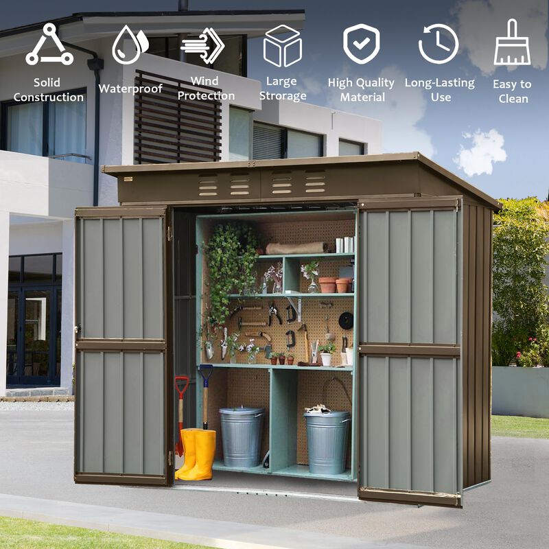 CLIHOME 6x4Ft Backyard Galvanized Steel Frame Storage Shed,Outdoor Metal Tool Shed Storage Room with Lockable Door image number 1