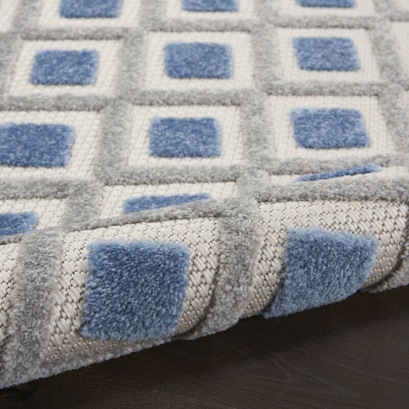 HomeRoots 4' Blue And Gray Round Geometric Indoor Outdoor Area Rug image number 5