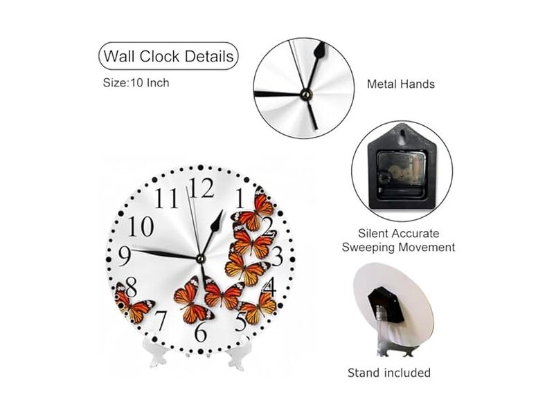 Monarch Butterfly Colorful Laundry Wall Clock 10 Inch Silent Non Ticking image number 2