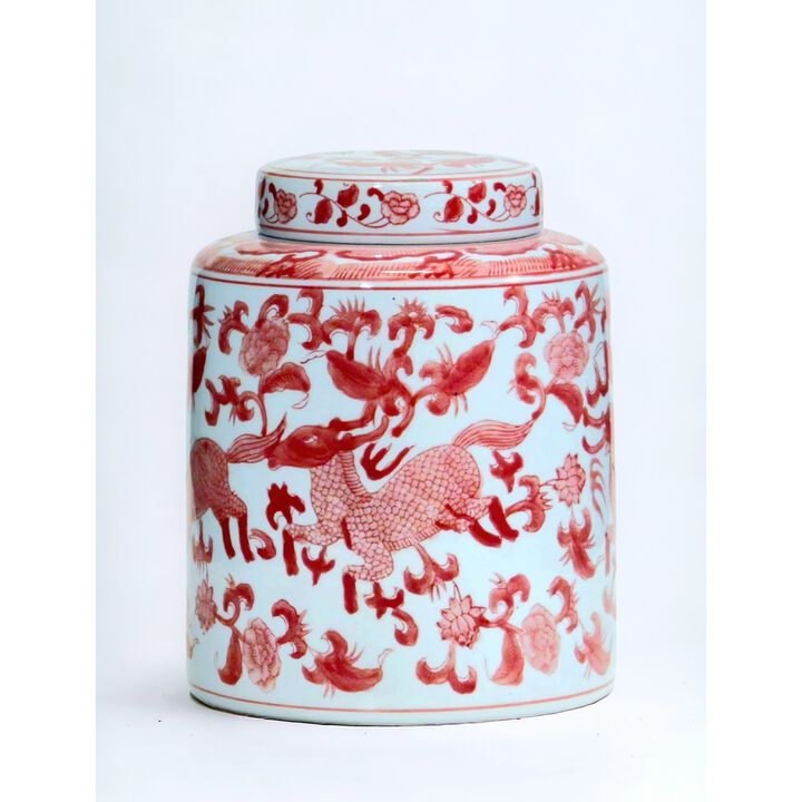 Aai 10 Ginger Jar, Chinoiserie Deer Design, Red And White