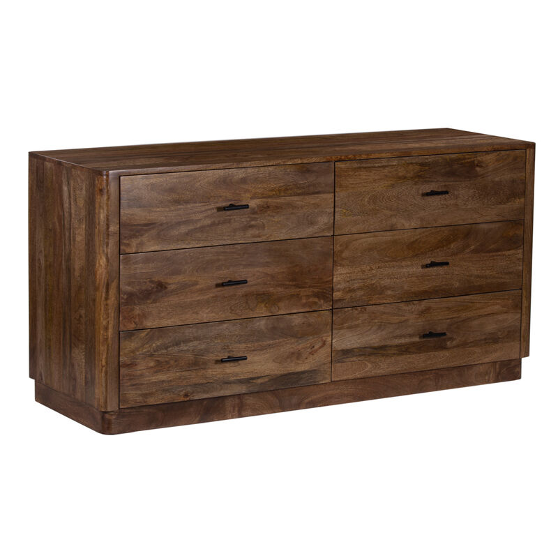 Tao 6 Drawers Dresser, Mango Wood, Walnut Finish, 60"