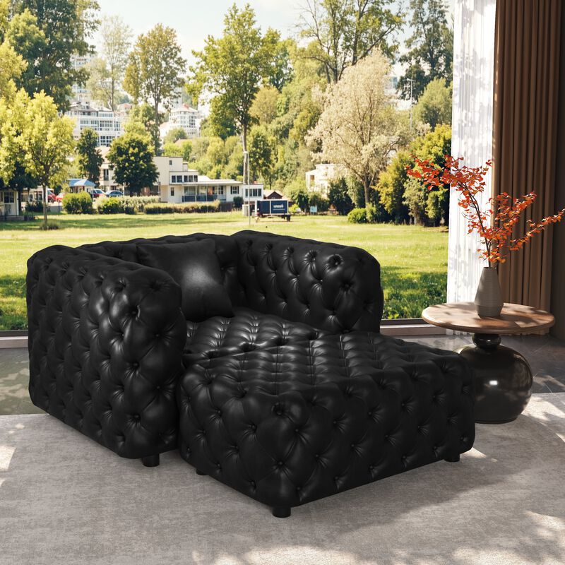 Whisen 48.4" Living Rooms Set, Modern Modular Sofa with 1 Ottoman, Faux Leather Upholstered image number 2