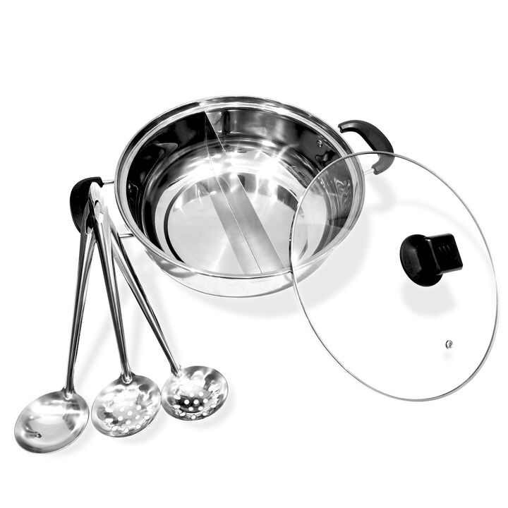 Stainless Steel 4.5 qt. Hot Pot with Divider and Utensils