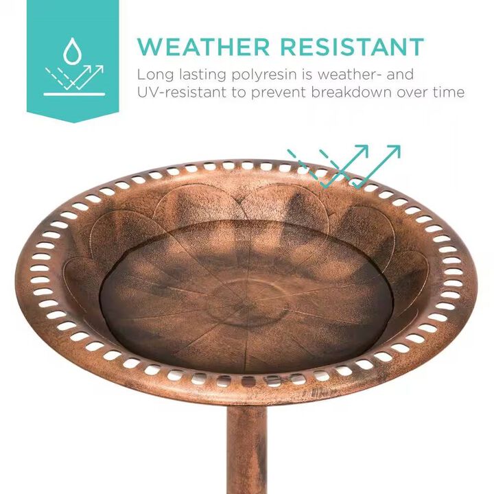Weather-Resistant Polyresin Bird Bath for Outdoor Garden and Landscape
