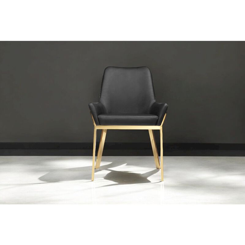 Pangea Home Hudson Diamond Tufted Chair Gold/Black Faux Leather - Set Of 2