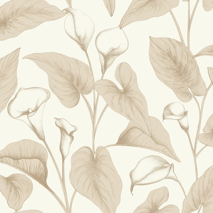 Inia Branched Leaves All-over Beige Wallpaper INA83602