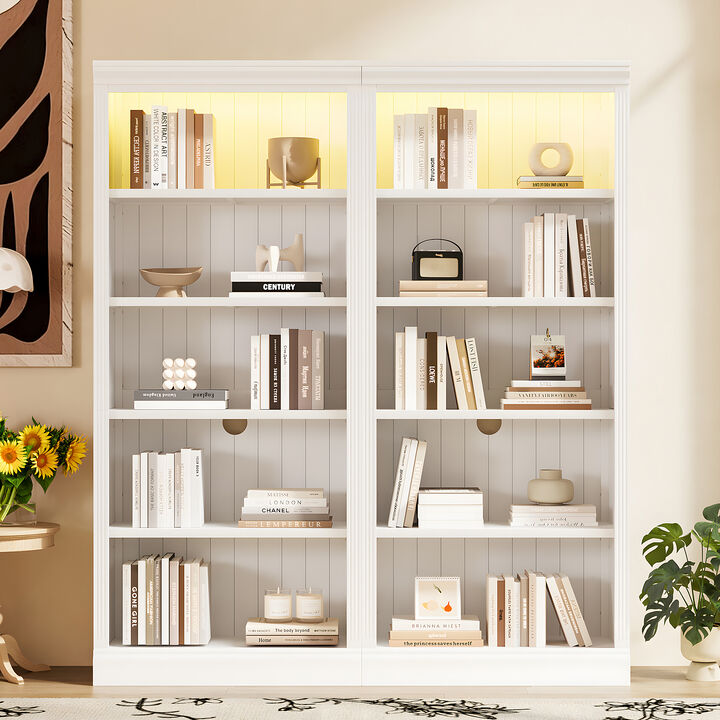 Whisen 83" Bookcase Suite, 5-Tier LED Light Solid Wood MDF for Living Room Home Office