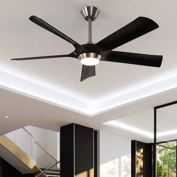 Black Ceiling Fan with Light and Remote, Five-Blade Dimmable LED DC Fan