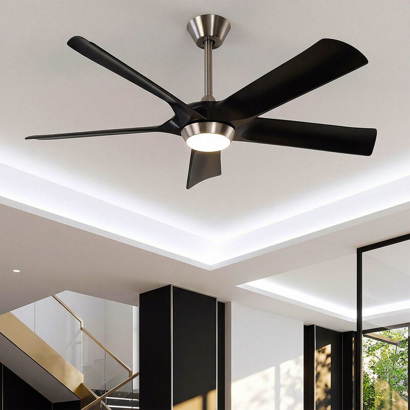 Black Ceiling Fan with Light and Remote, Five-Blade Dimmable LED DC Fan image number 1