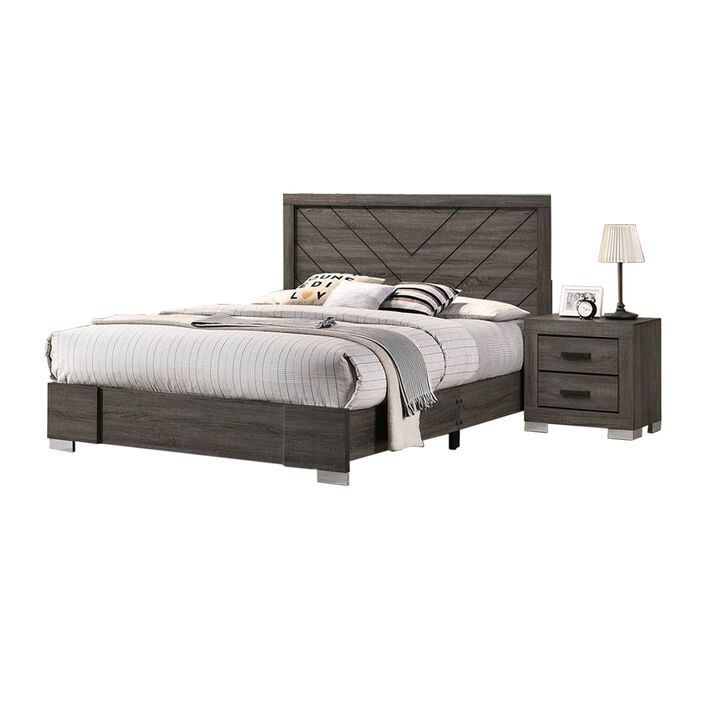 Lola Classic King Size Bed, Wood Grain, Strong Block Legs, Taupe Brown - Benzara