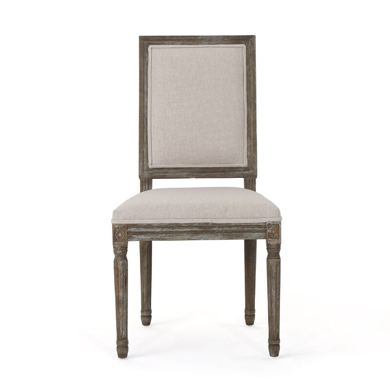 Side Dining Chair Set of 2, Wheat Beige Polyester, Distressed Brown image number 2