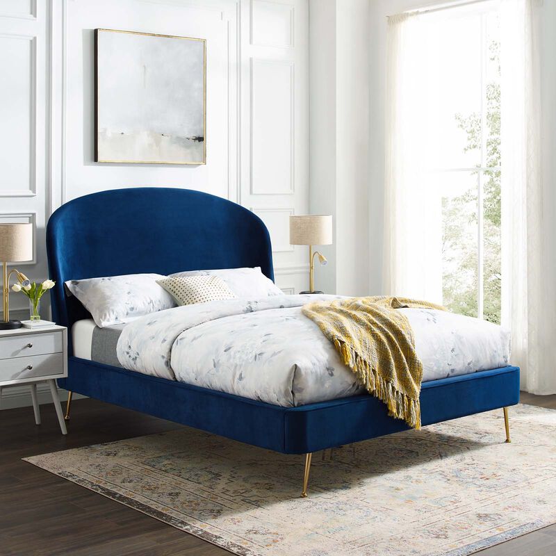 Modway - Mira Upholstered Performance Velvet Queen Platform Bed Navy image number 1