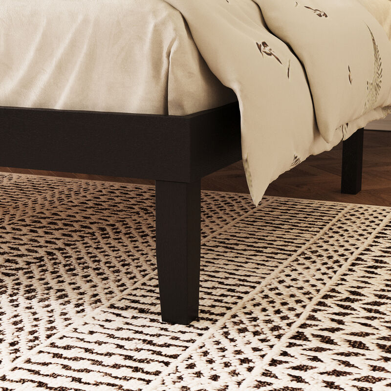 FUFU&GAGA Modern Upholstered Solid Wood Bed Frame in Black, Rubberwood Platform Bed with Padded Linen Headboard and Plywood Slats, Queen Size, (82" L x 63.3" W x 40.9" H),Black