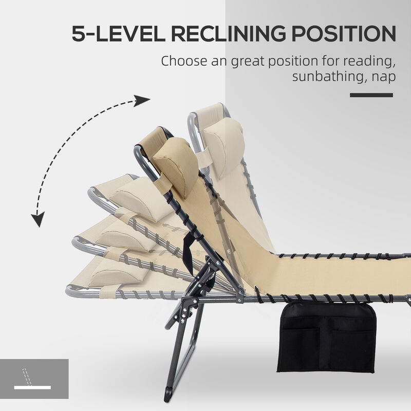 Hivvago Outdoor Reclining Sun Lounger with Headrest and Pocket image number 5