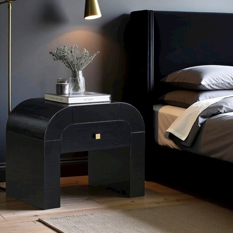 Starlight Canyon Home Black Nightstand With 1 Drawer And Rounded Frame, Small Bedside Table Design