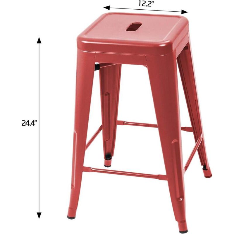 Hivvago Set of 4 - 24-in. Indoor/Outdoor Backless Stacking Red Metal Barstools