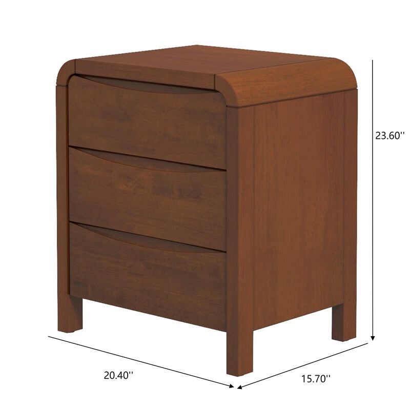 23.6" Assembled Mid Century Nightstand 3-Drawer Solid Wood Bedside Table image number 5