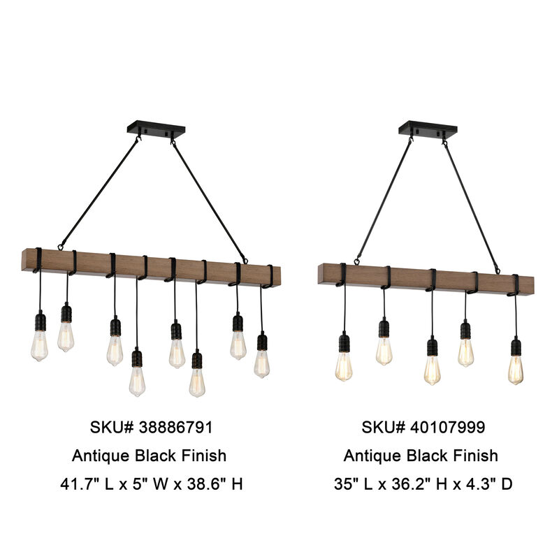 Camile 8-light Natural Wooden Beam Linear Chandelier in Antique Black Finish image number 8