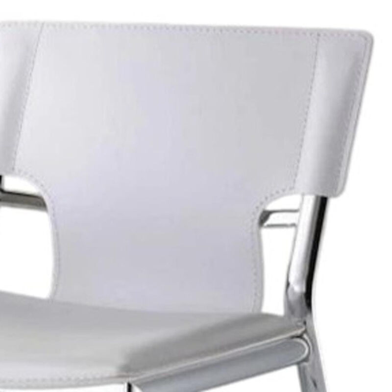 HomeRoots Set of Two 25" White and Silver Faux Leather and Metal Low Back Counter Height Bar Chairs image number 4
