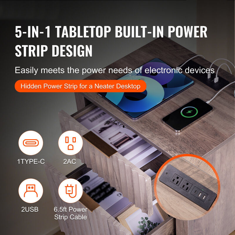 3 Tiers End Table with Storage Cabinet and 2 Drawers Ideal for Living Room