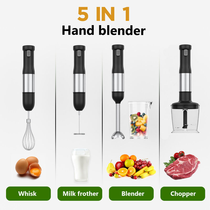 WHALLULTRA Cordless Hand Blender, 5-in-1 Immersion Blender with 2000mAh Battery, Beaker, Chopper, Whisk, Milk Frother image number 5
