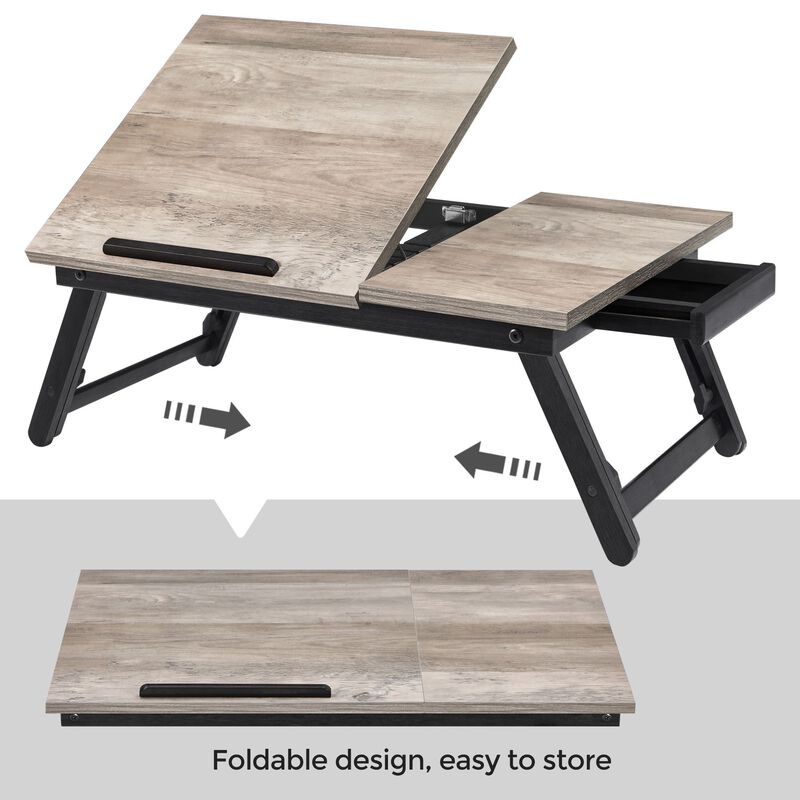 Adjustable Laptop Desk for Bed or Sofa - Tilting Top and Height Adjustable Folding Legs, Fits Up to 15.6-Inch Screens