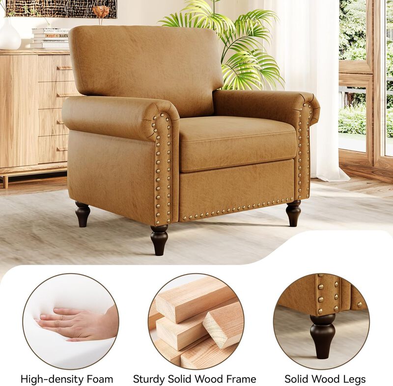 Vipbear Mid Century Accent Chair with Nailhead Trim, Saddle Faux Leather Armchair for Living Room image number 4