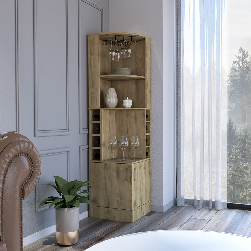 DEPOT E-SHOP Egina Bar Cabinet Two Drawers, Eight Bottle Cubbies, Two Large Open Shelves, Macadamia