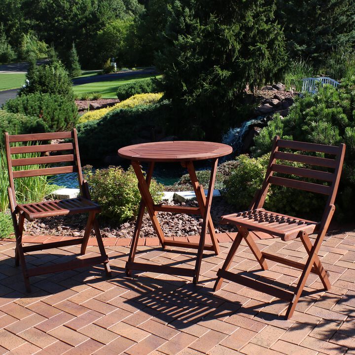 Sunnydaze Meranti Wood 3-Piece Folding Round Bistro Table and Chairs Set