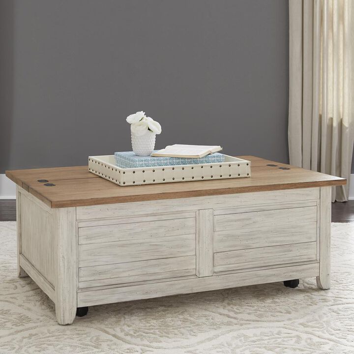 Liberty Furniture Farmhouse Reimagined Storage Trunk in Antique White w/ Chestnut Top