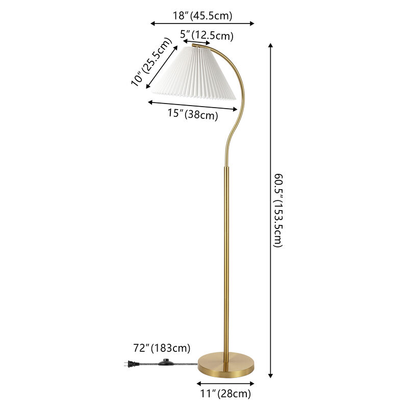 Devon Modern Glam Metal Arc LED Floor Lamp with Pleated Shade