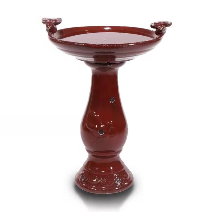 Outdoor Ceramic Birdbath for Garden or Patio with Classic Glazed Finish