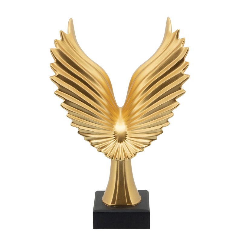 Resin Eagle Design Table Decor with Block Base, Gold - Benzara