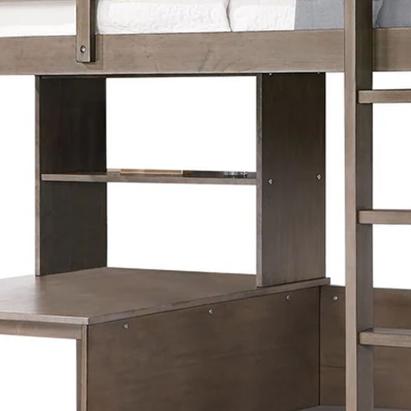 Cally Twin Loft Bed with Workstation Storage and Guardrails, Gray image number 2