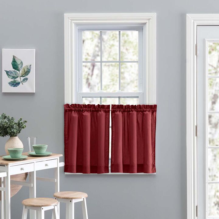 Ellis Stacey 1.5" Rod Pocket High Quality Fabric Solid Color Window Tailored Tier Pair 56"x30" Merlot