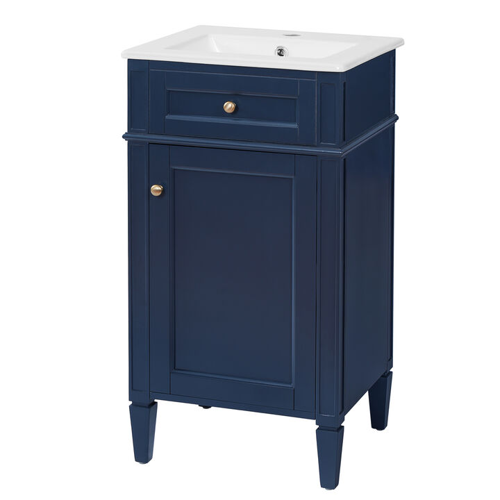 ELEMENT ACE Freestanding Single Bathroom Vanity Set with Integrated Ceramic Sink, Soft Closing Door, Adjustable Storage Shelf, Solid Support Feet for Small Bathrooms