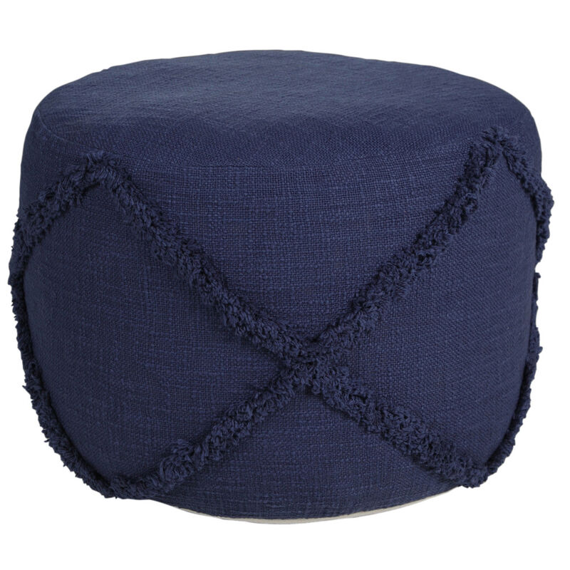 Cotton Cylinder Geometric Pouf Ottoman – Round Upholstered Footrest for Living Room