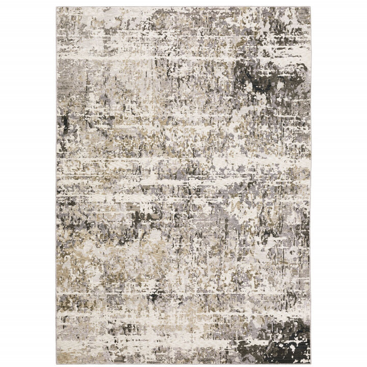 3 X 5 grey Ivory Beige charcoal Black Tan And Brown Abstract Power Loom Stain Resistant Area Rug