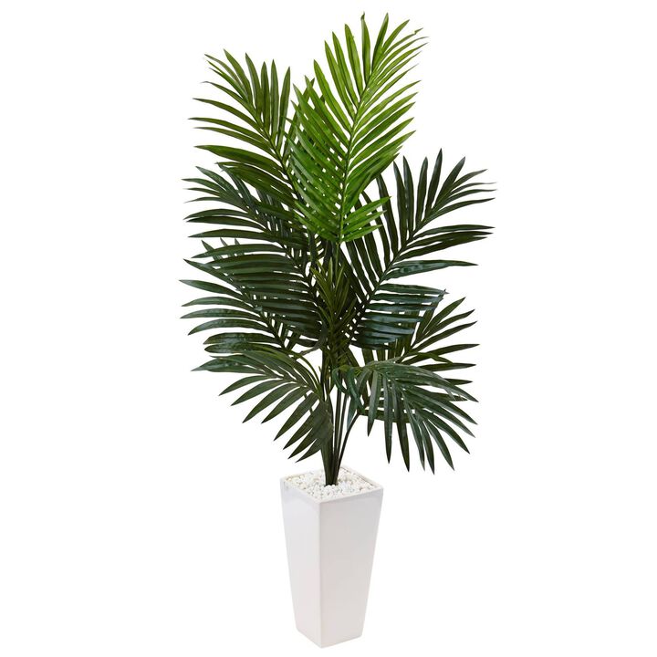 Nearly Natural 4.5-in Kentia Palm Tree in White Tower Planter