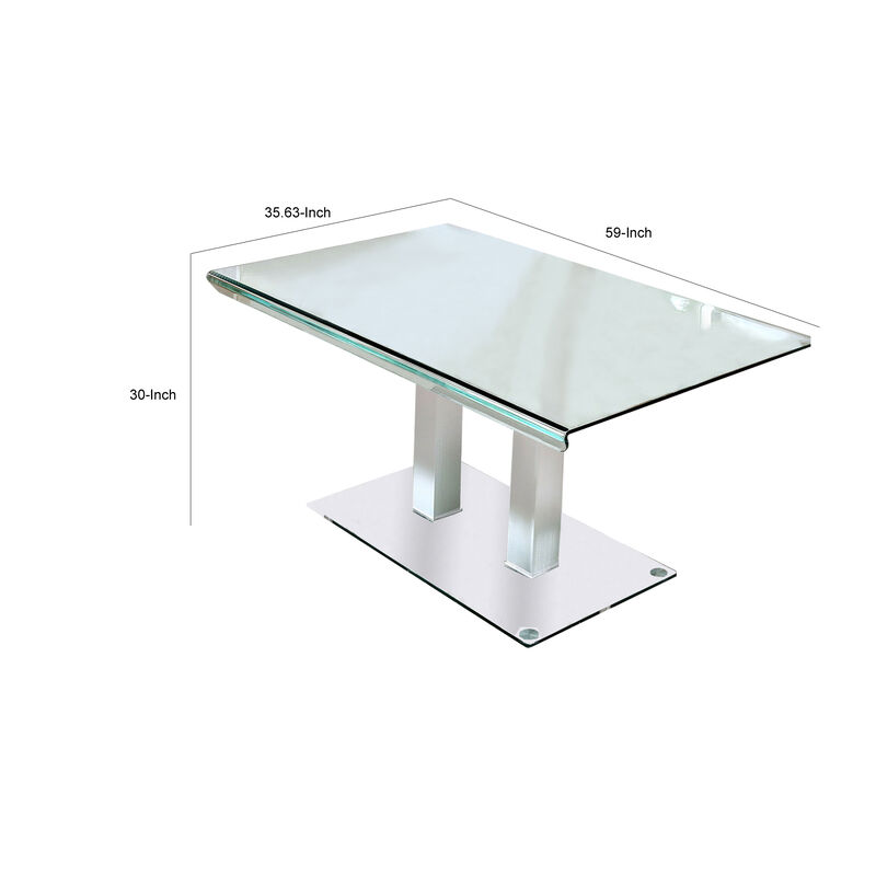 Metal and Glass Dining table with Dual Post Pedestal base, Chrome image number 5