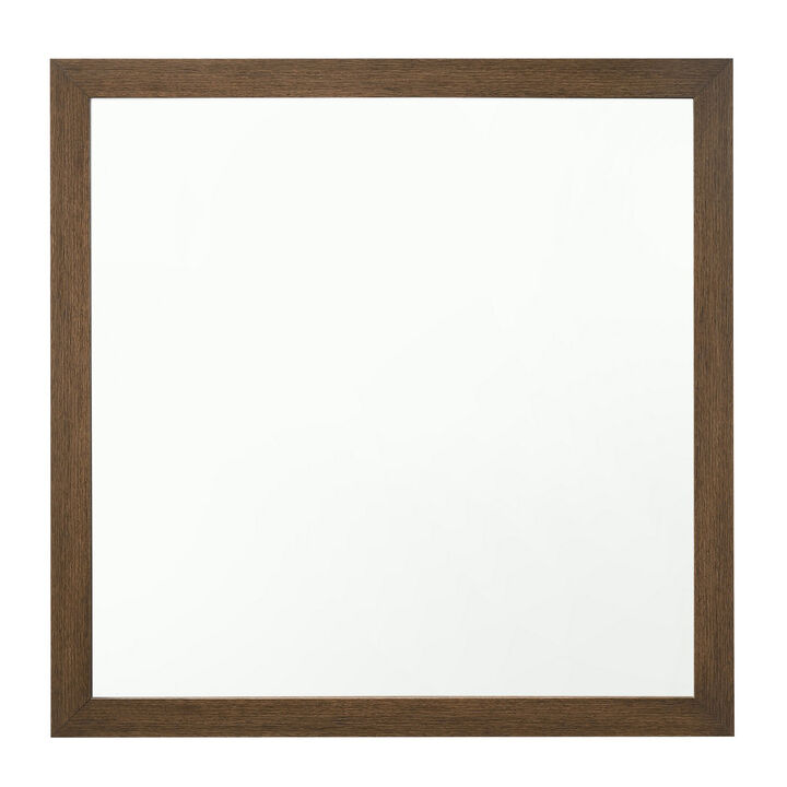 Transitional Style Wooden Frame Mirror with Grain Details, Brown-Benzara